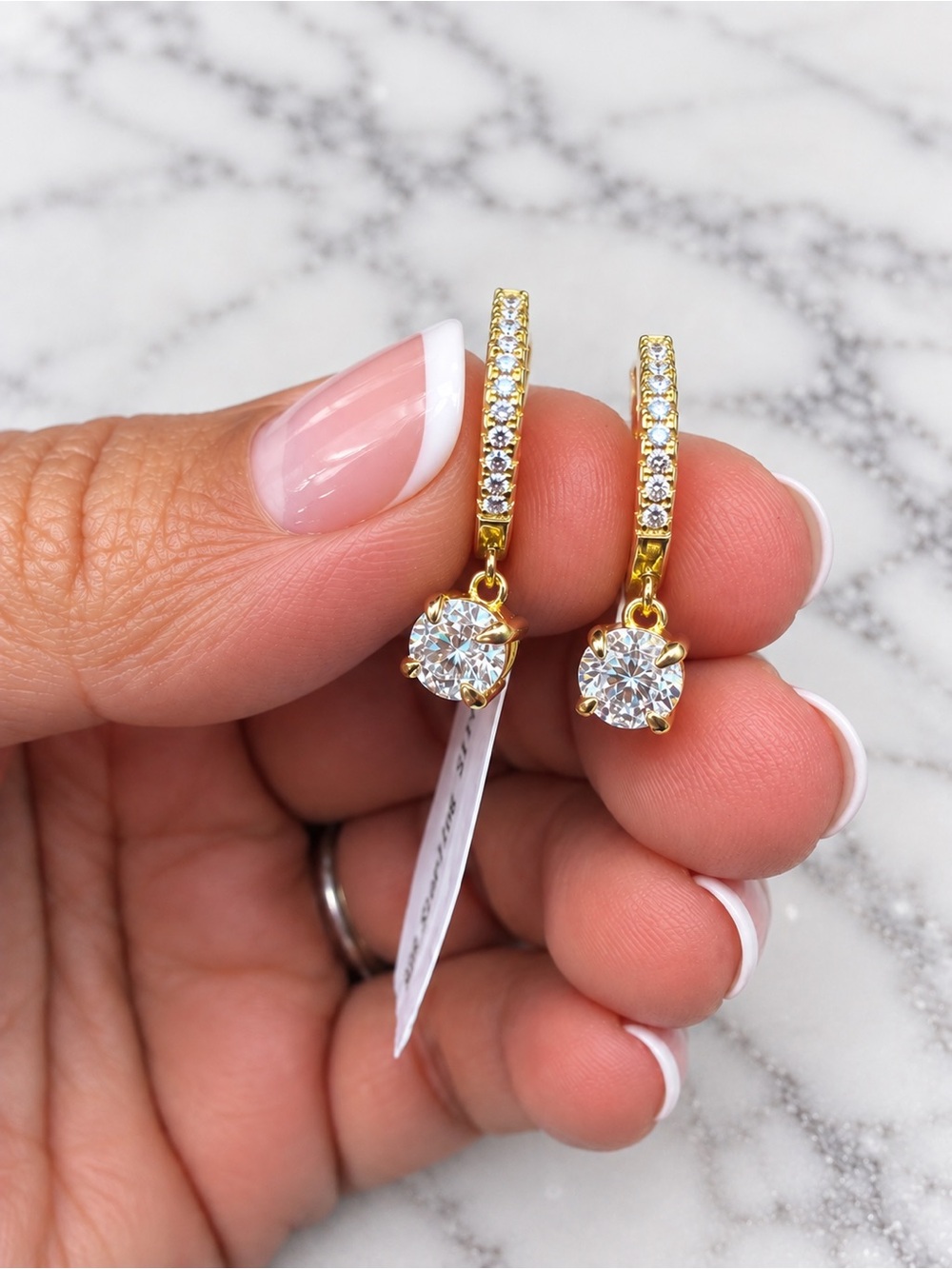 1.12 CTW D Color Moissanite Gold Plated Sterling Silver Huggie Drop Earrings